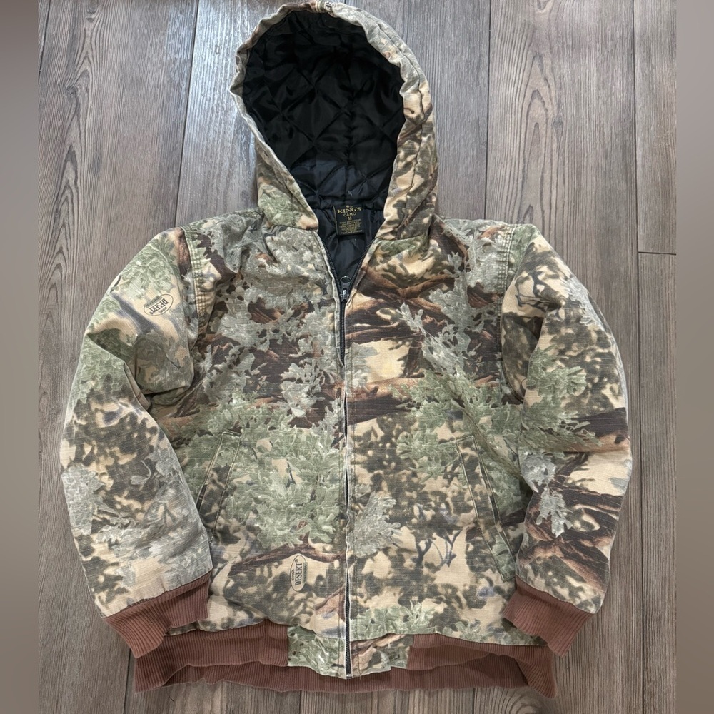 Kings Camo Quilted Hooded Jacket Youth Medium Vintage